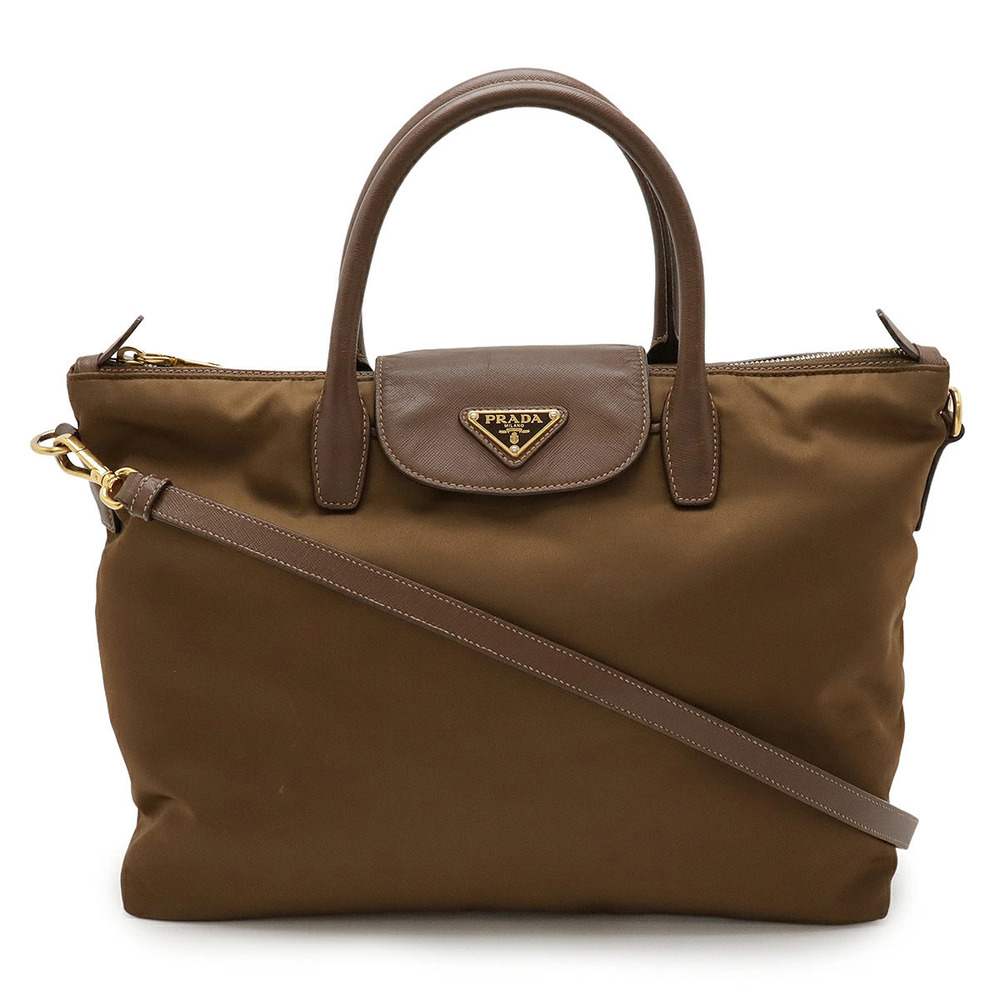Prada Tote Tessuto Saffiano Bag Crossbody Leather Brown